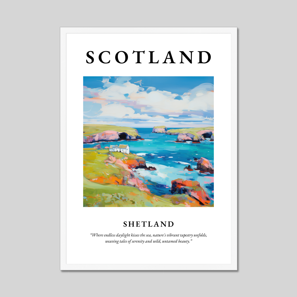 Poster in a white frame with the word Scotland