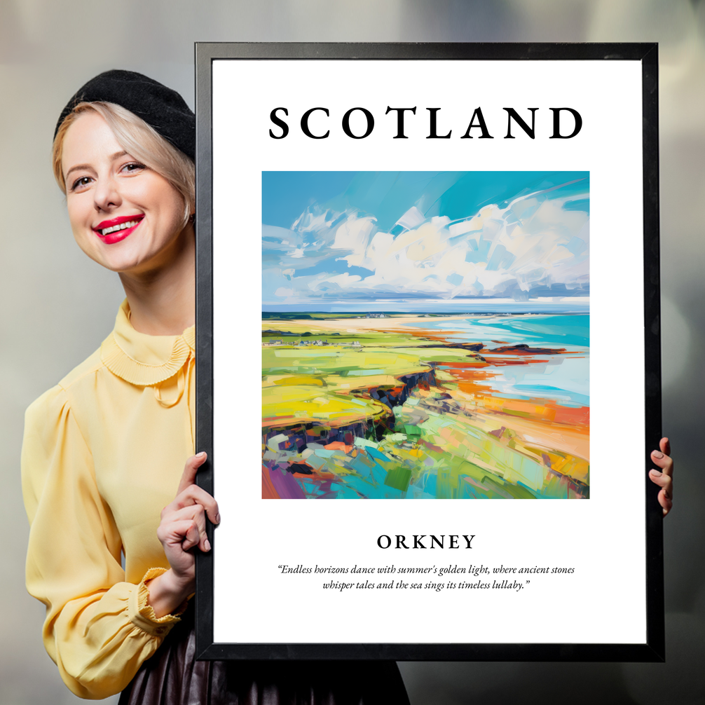 Person holding a poster of Orkney