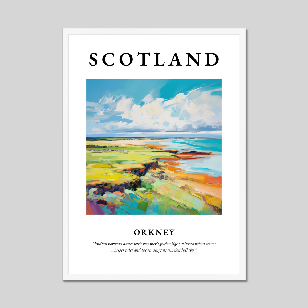 Poster in a white frame with the word Scotland