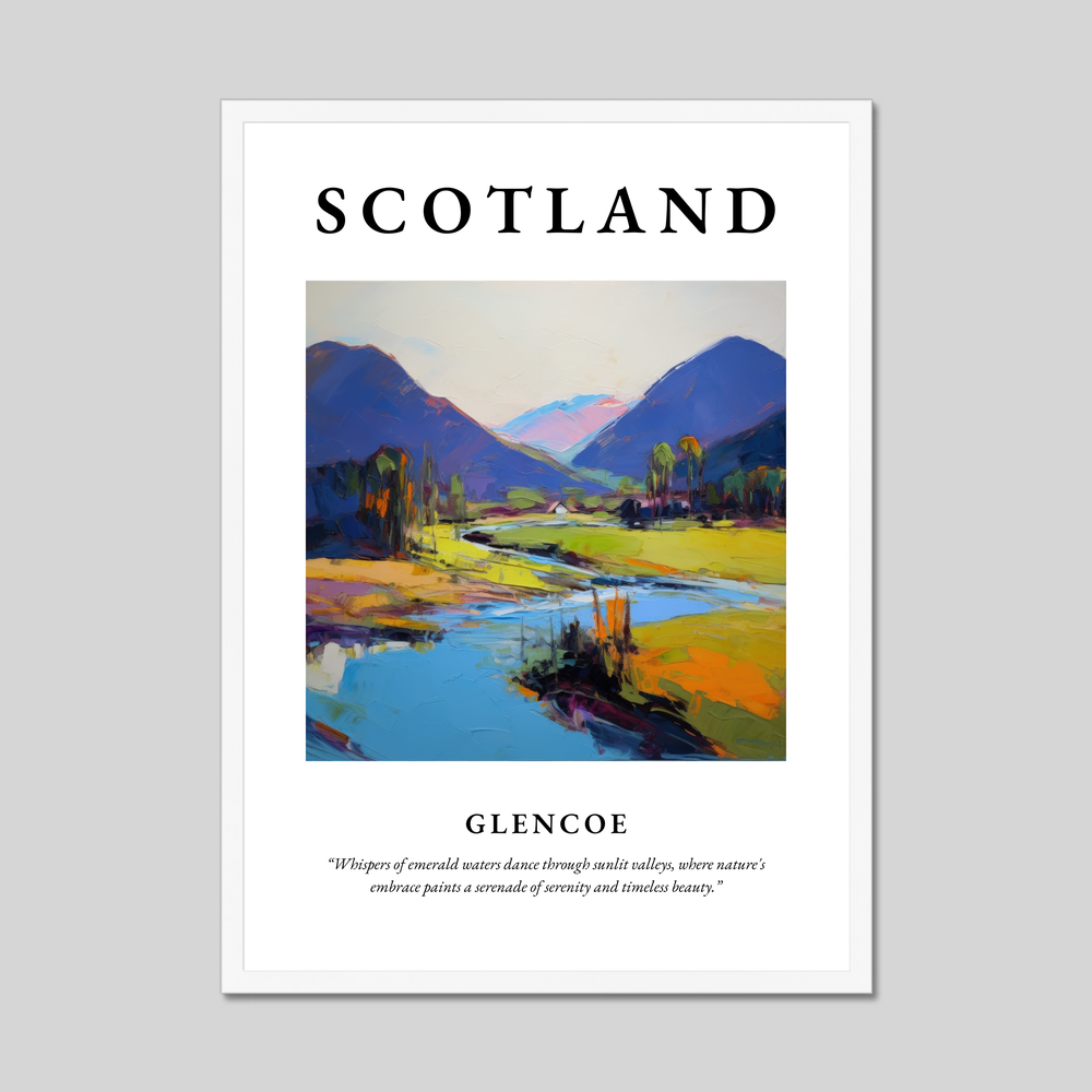 Poster in a white frame with the word Scotland