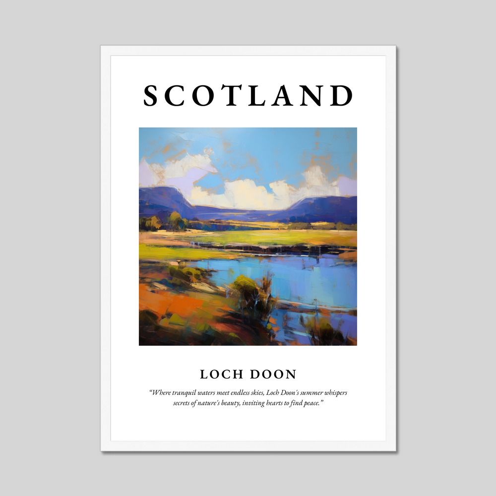 Poster in a white frame with the word Scotland