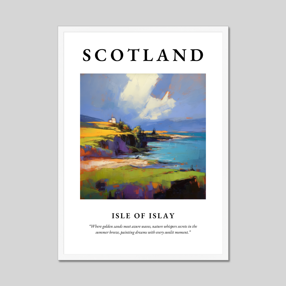Poster in a white frame with the word Scotland