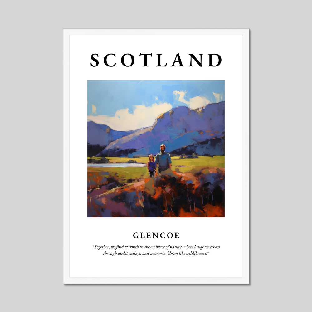 Poster in a white frame with the word Scotland