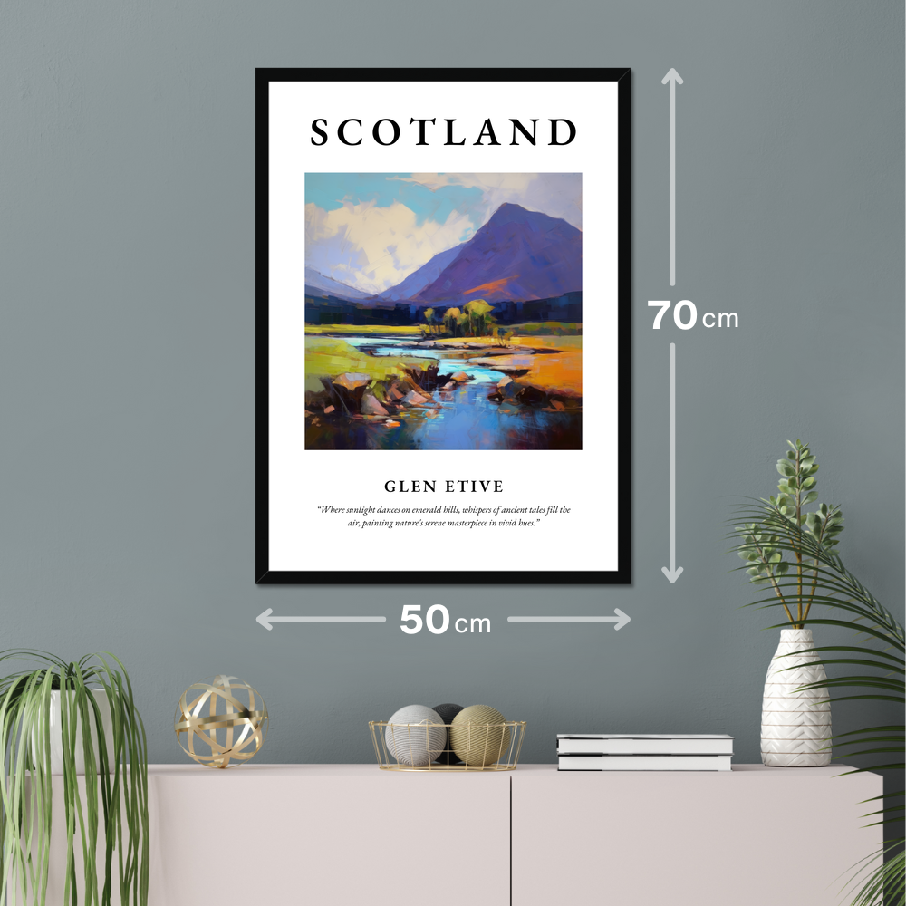 Poster of Glen Etive hanging on a wall
