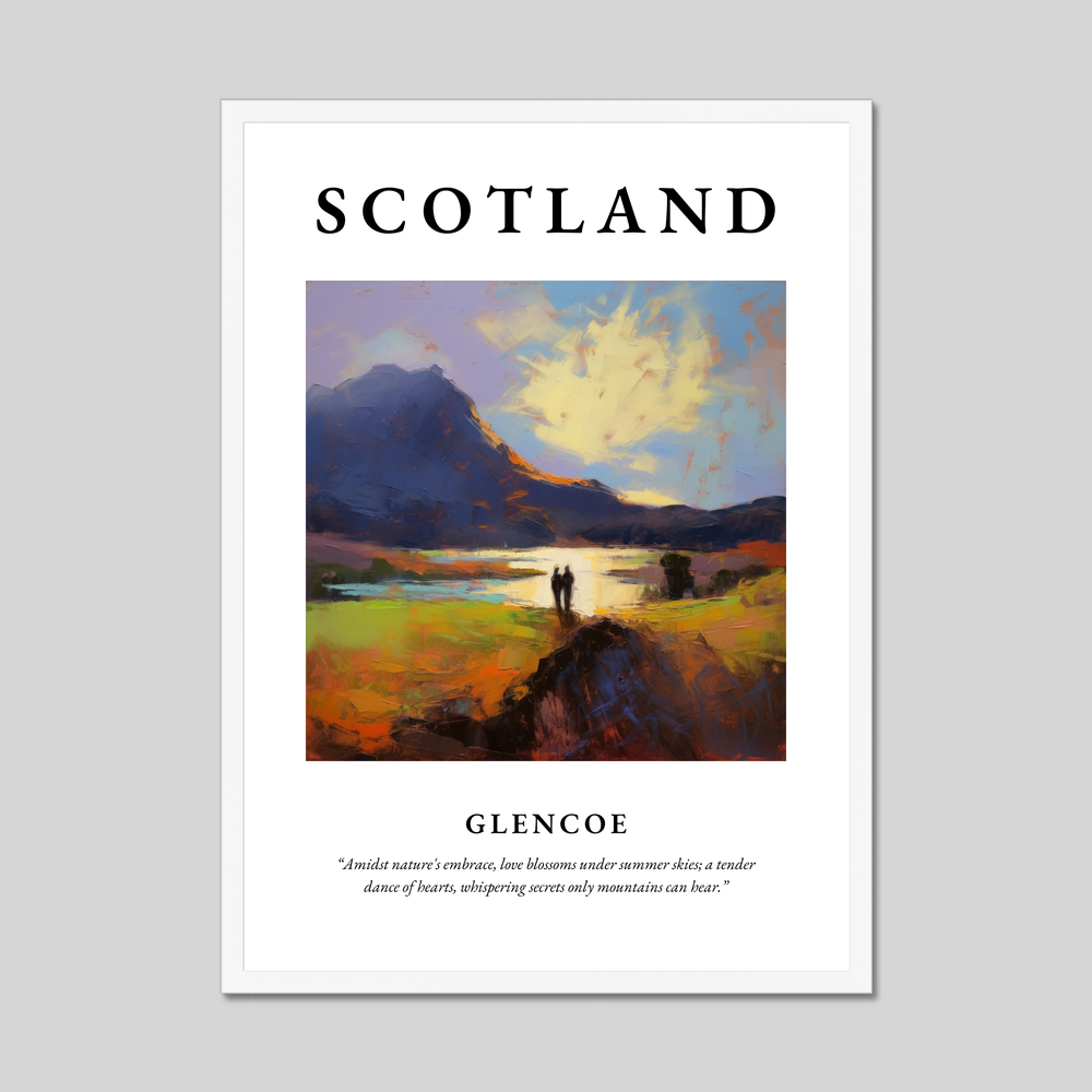 Poster in a white frame with the word Scotland