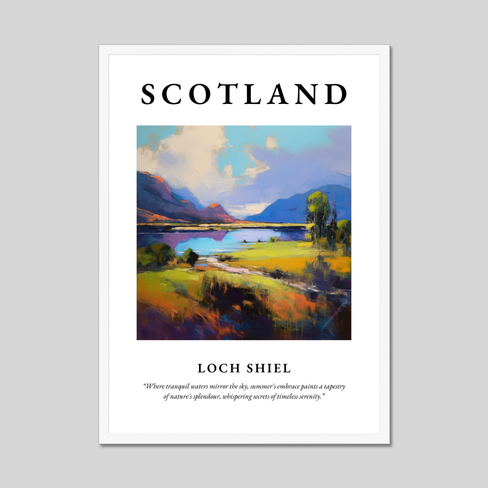 Poster in a white frame with the word Scotland
