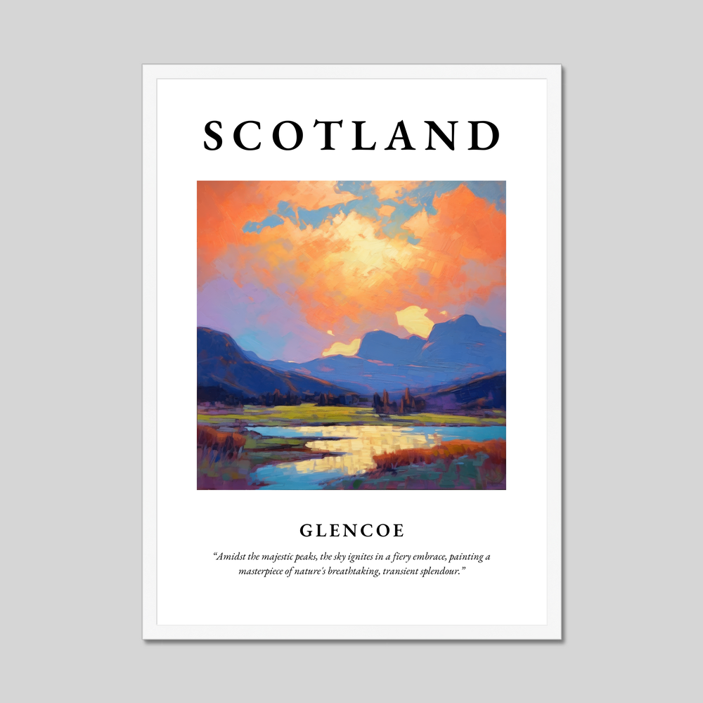 Poster in a white frame with the word Scotland