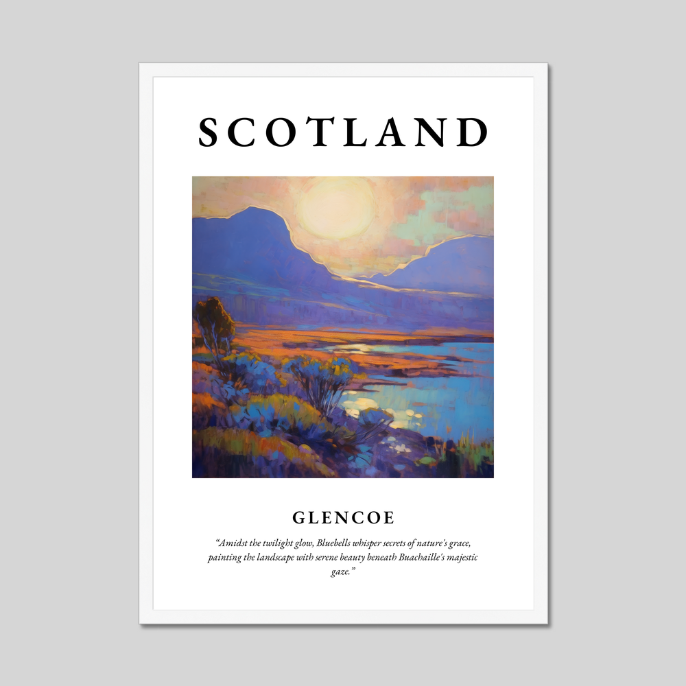 Poster in a white frame with the word Scotland