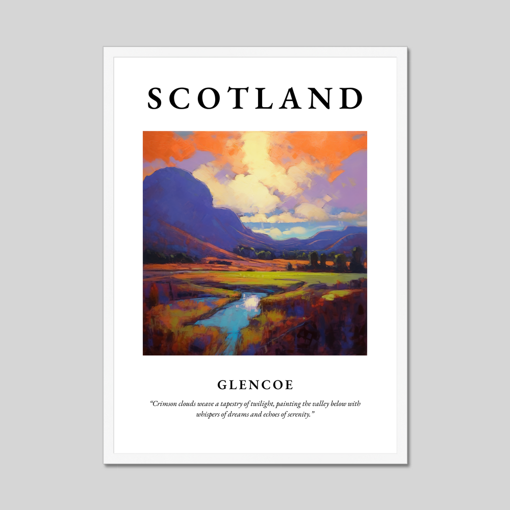Poster in a white frame with the word Scotland