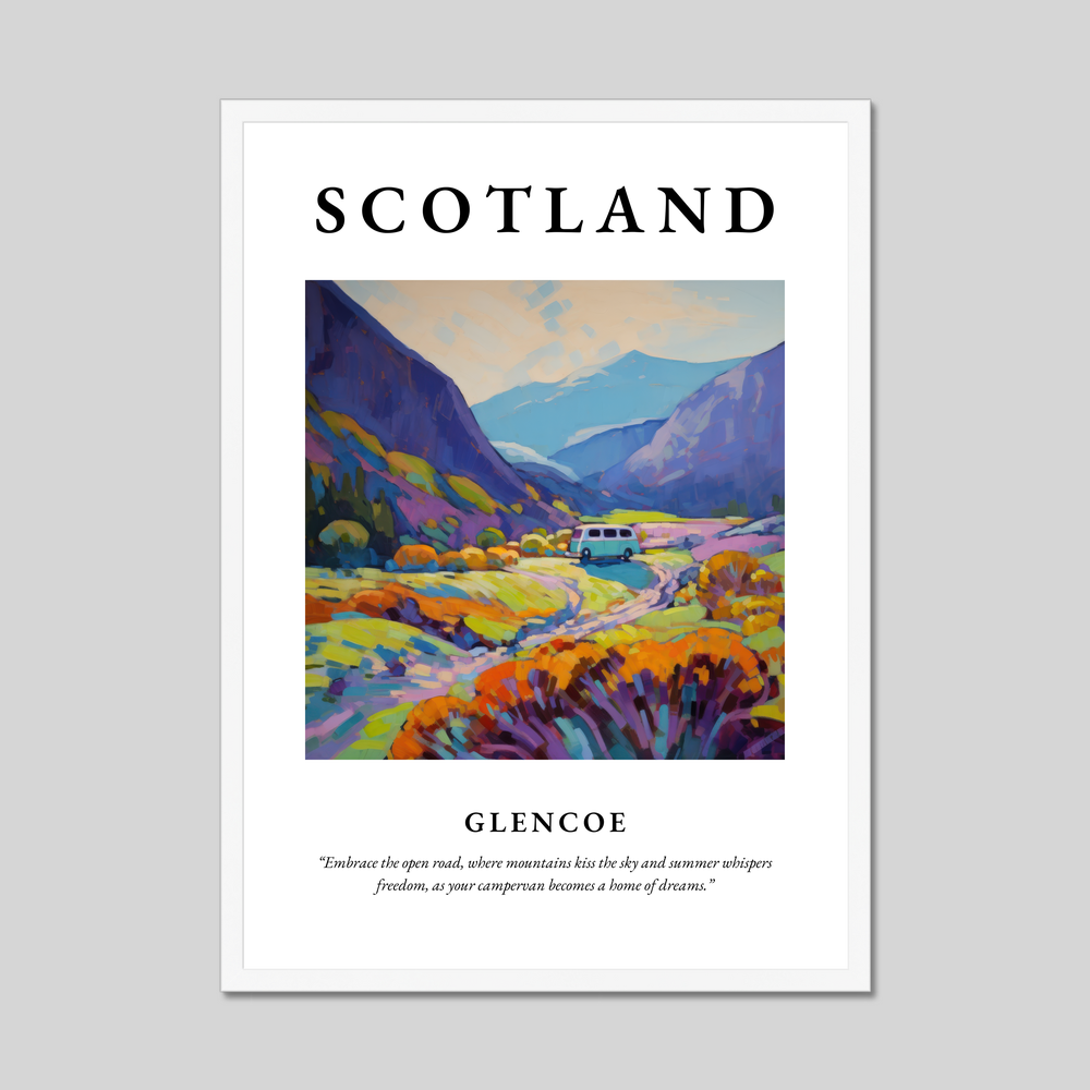 Poster in a white frame with the word Scotland