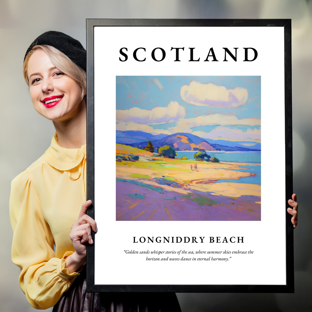 Person holding a poster of Longniddry Beach