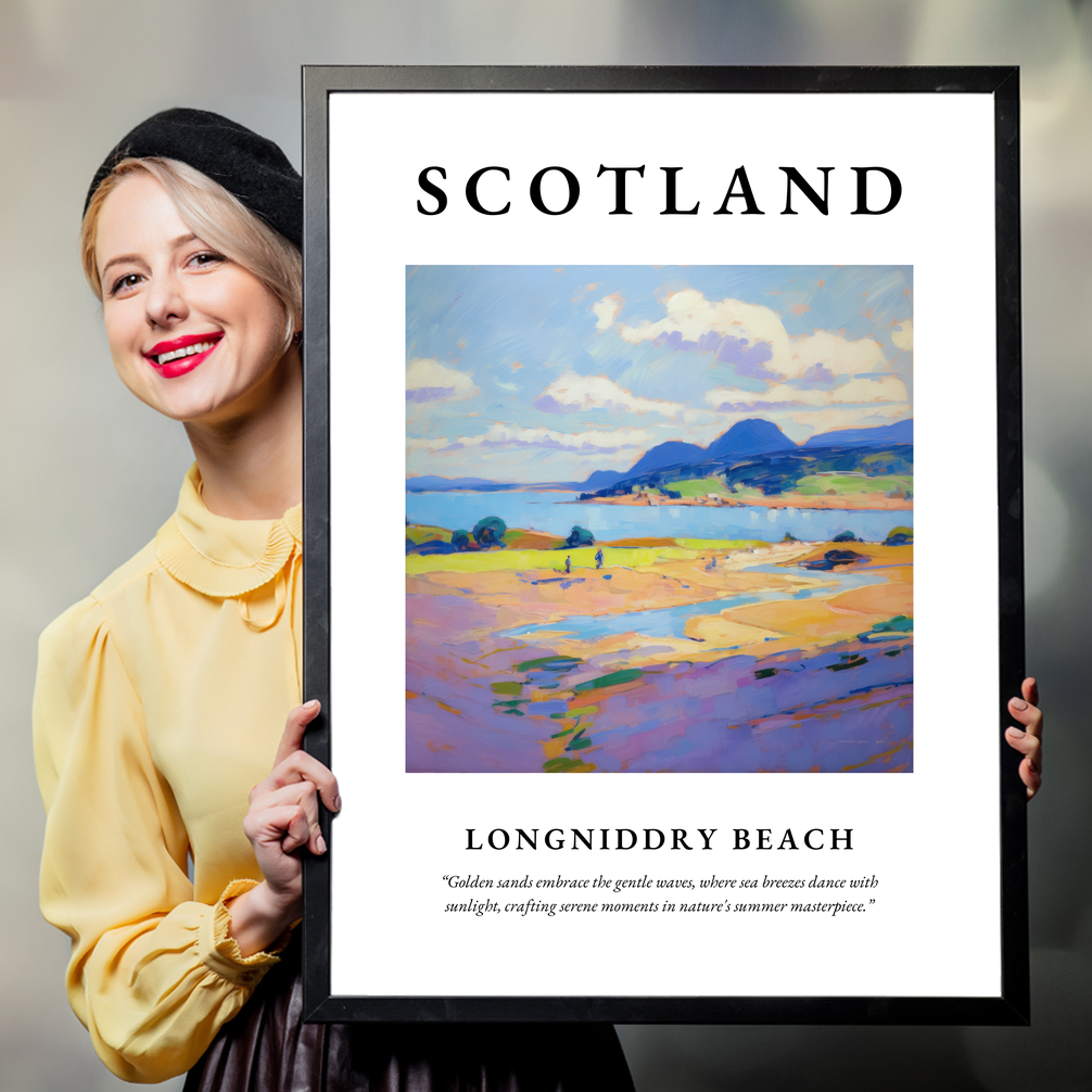 Person holding a poster of Longniddry Beach