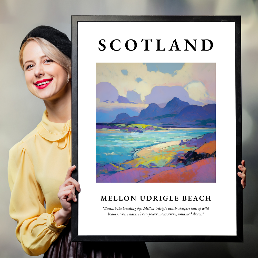 Person holding a poster of Mellon Udrigle Beach