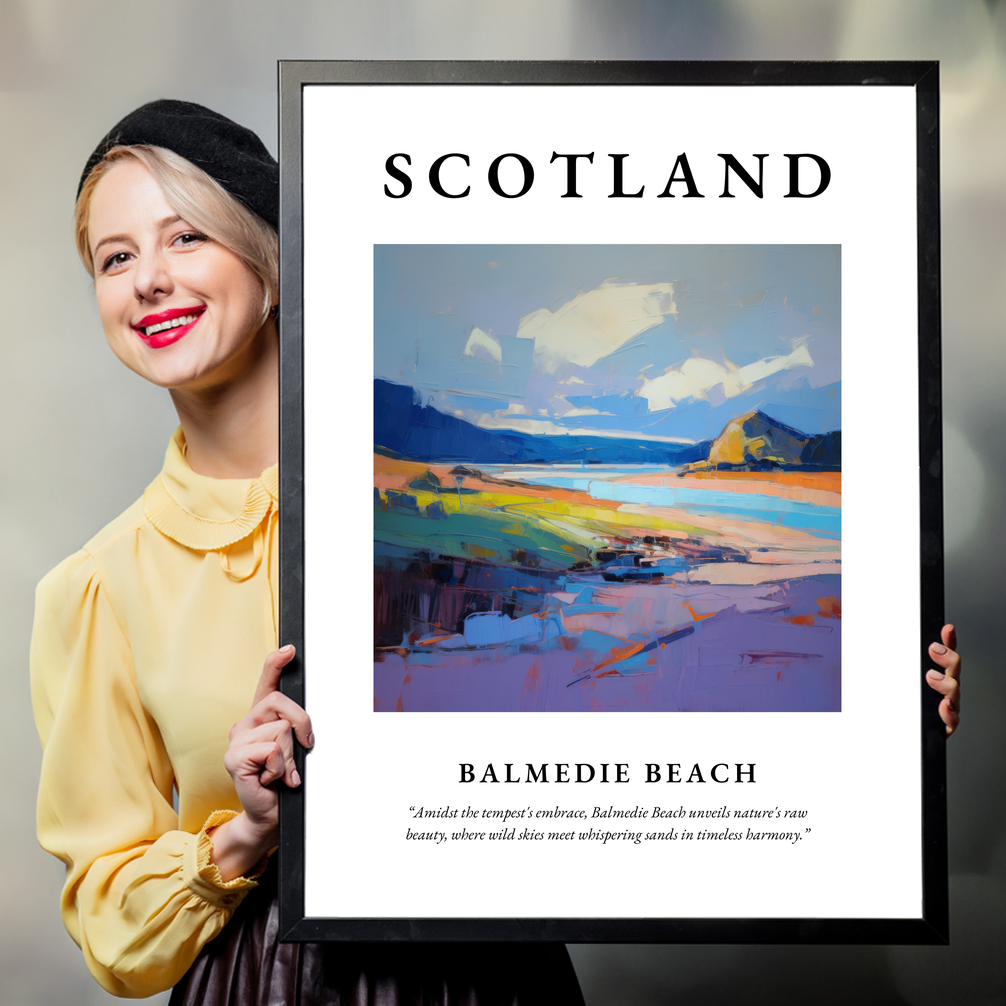 Person holding a poster of Balmedie Beach