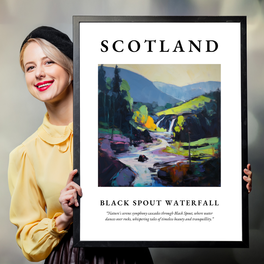 Person holding a poster of Black Spout Waterfall