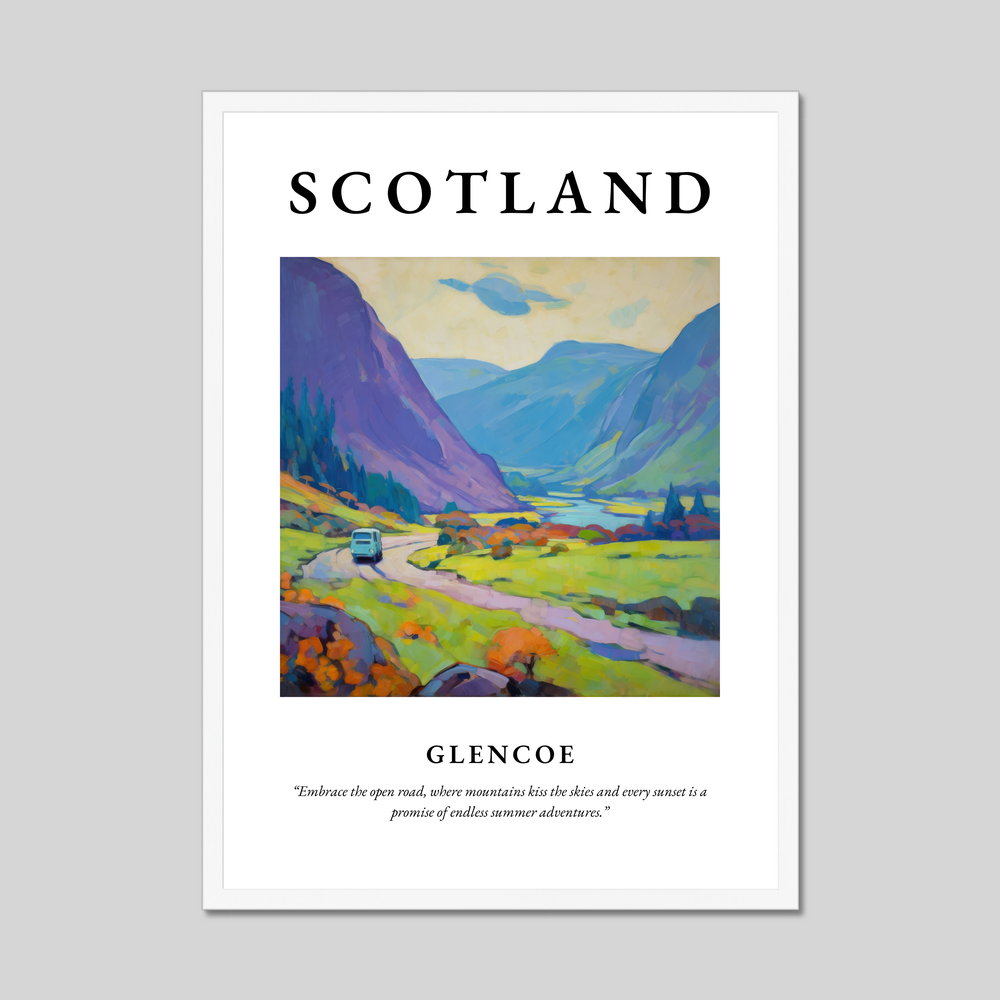 Poster in a white frame with the word Scotland