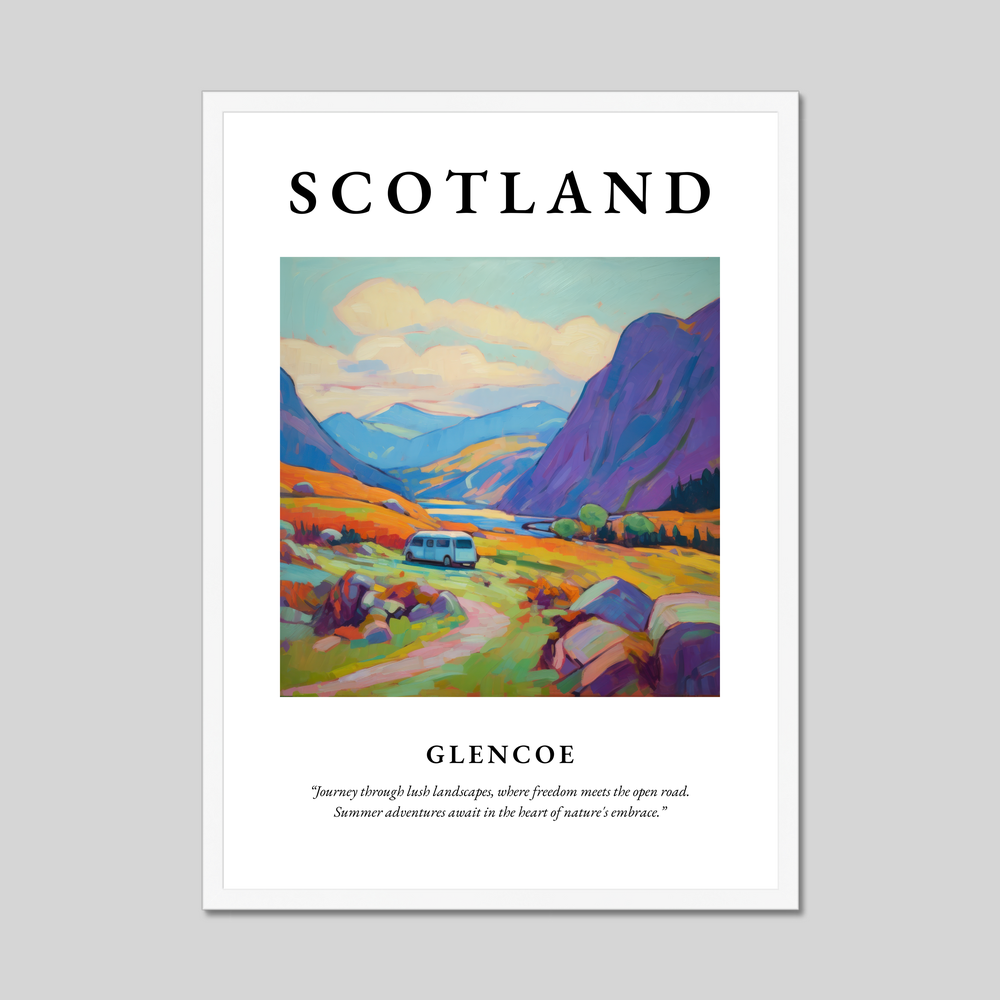 Poster in a white frame with the word Scotland