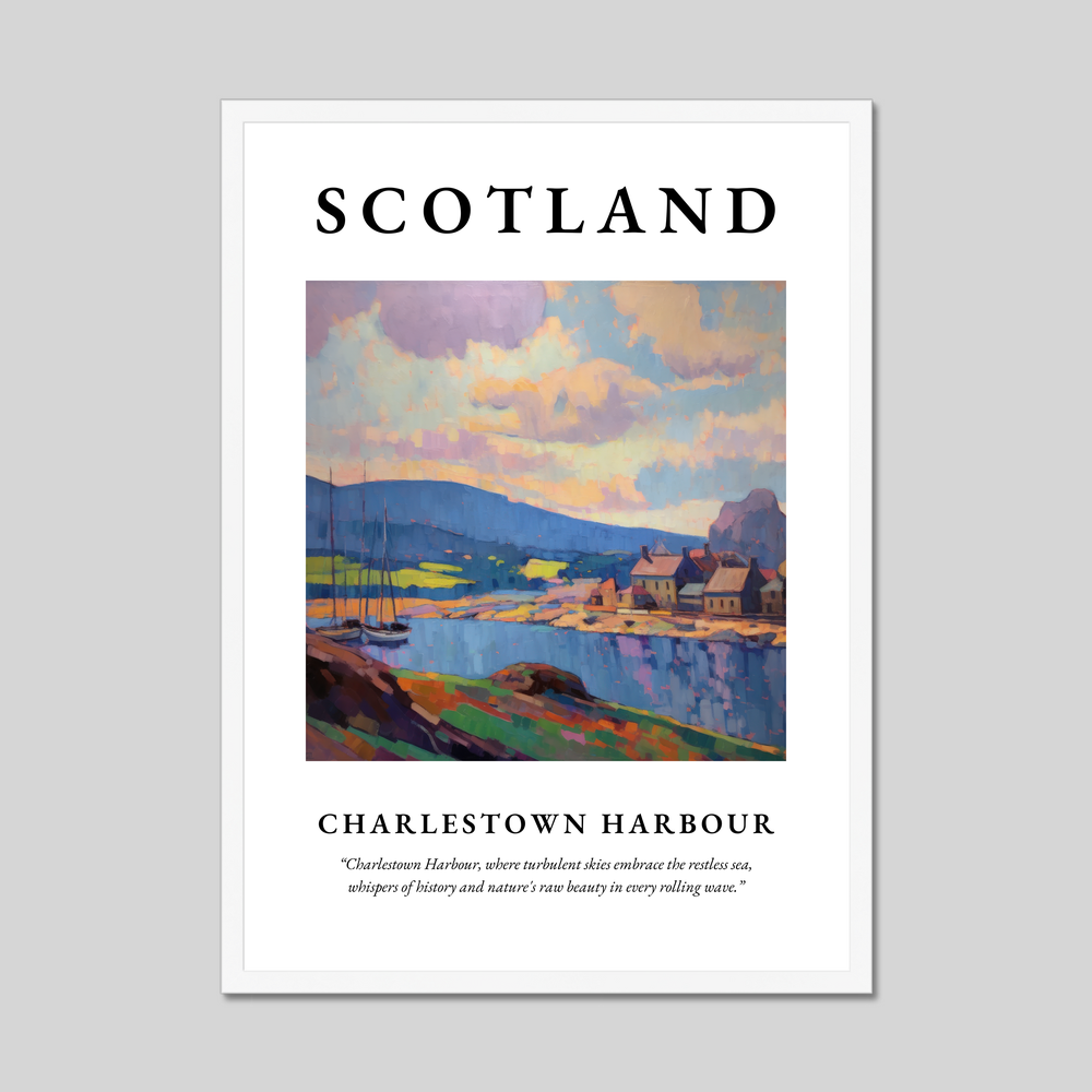 Poster in a white frame with the word Scotland