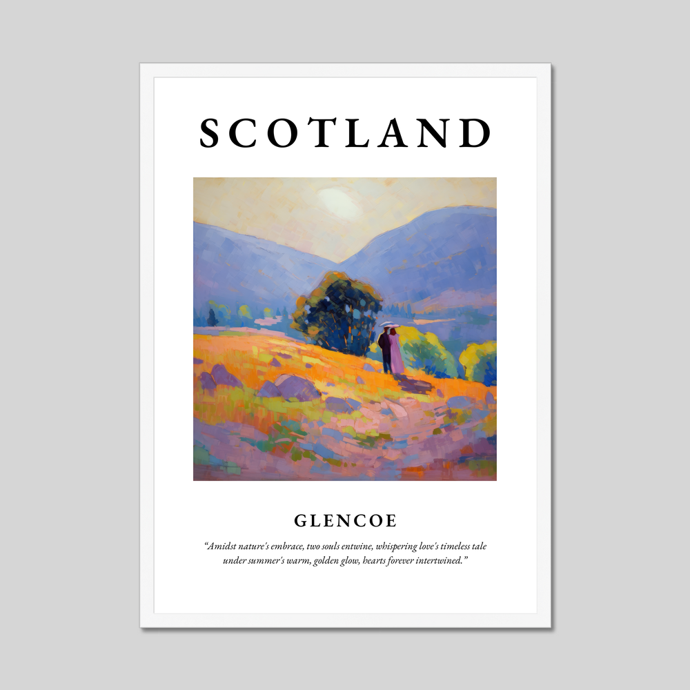 Poster in a white frame with the word Scotland