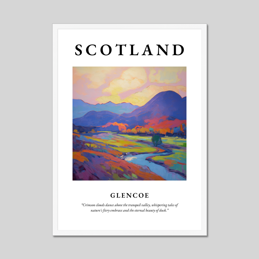 Poster in a white frame with the word Scotland