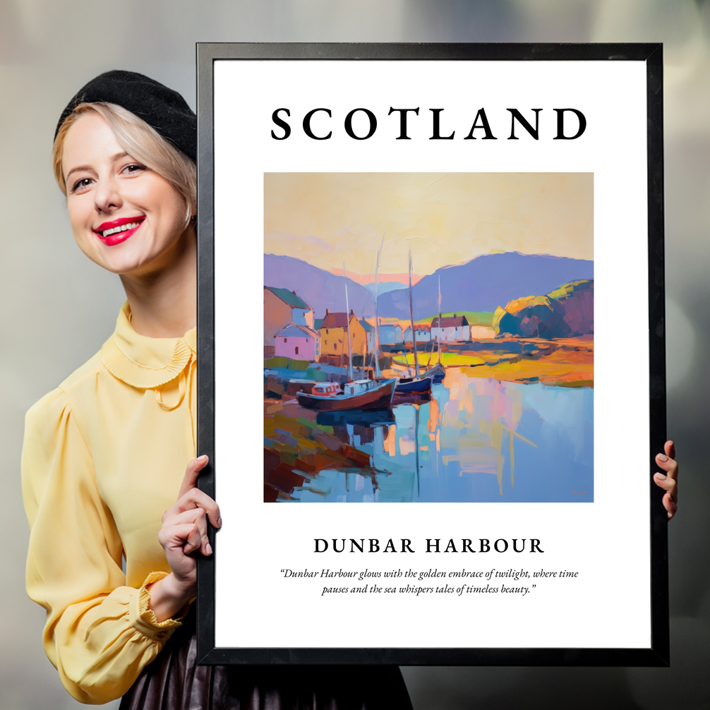 Person holding a poster of Dunbar Harbour
