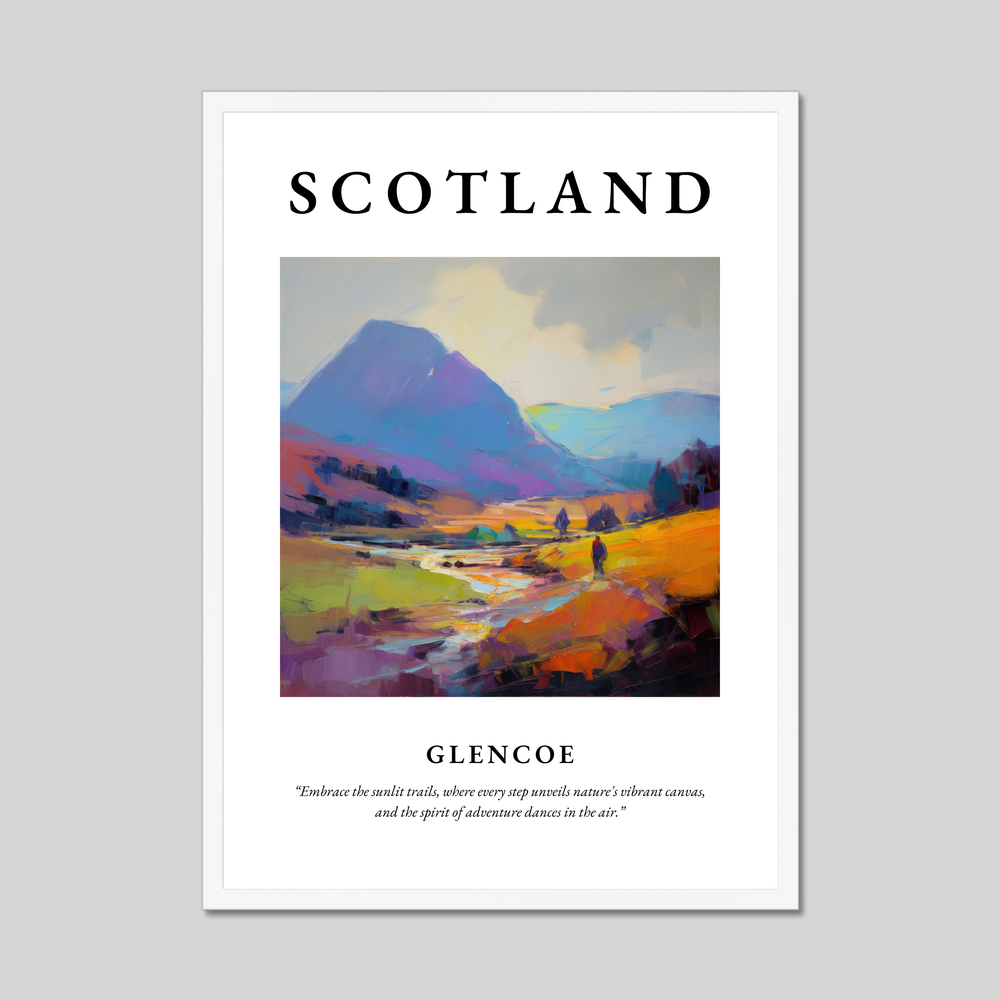 Poster in a white frame with the word Scotland