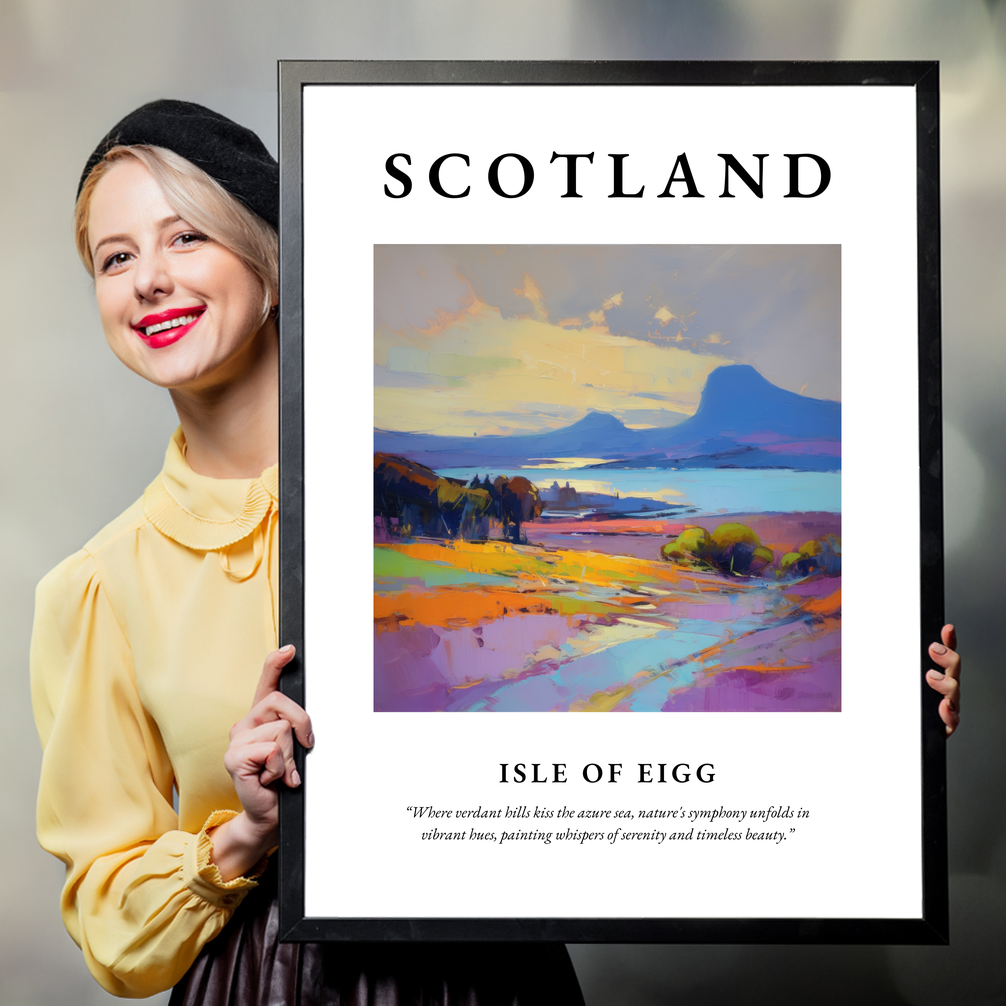 Person holding a poster of Isle of Eigg