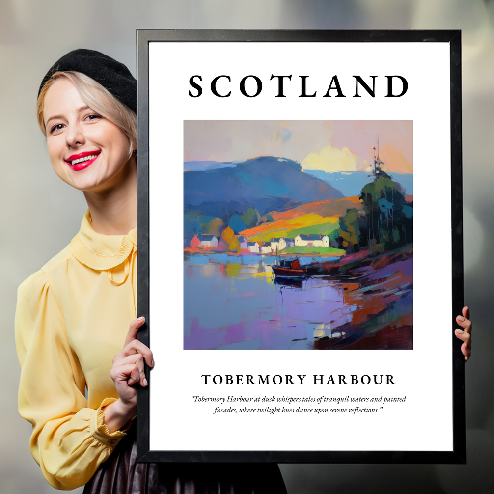 Person holding a poster of Tobermory Harbour