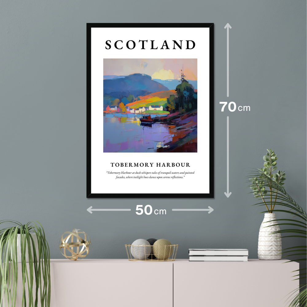 Poster of Tobermory Harbour hanging on a wall