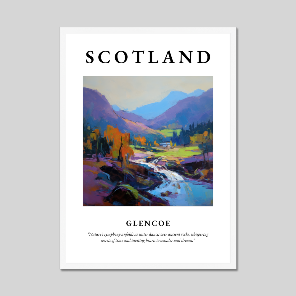 Poster in a white frame with the word Scotland