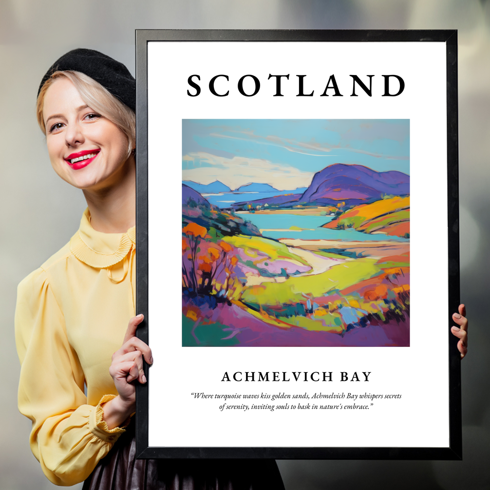 Person holding a poster of Achmelvich Bay