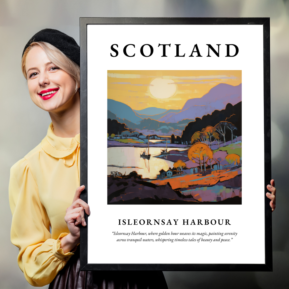 Person holding a poster of Isleornsay Harbour