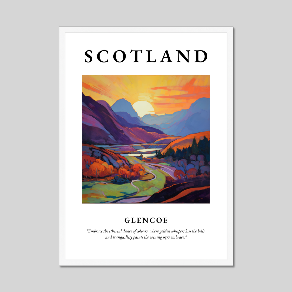 Poster in a white frame with the word Scotland