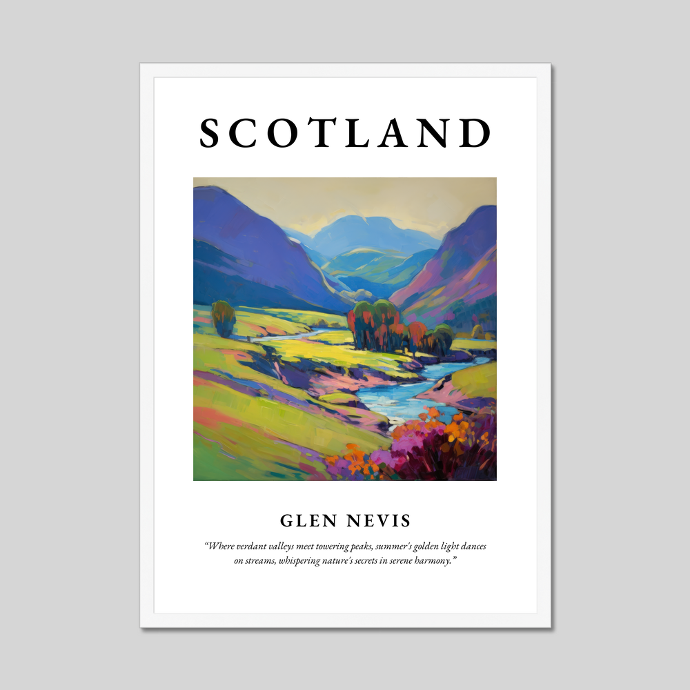 Poster in a white frame with the word Scotland