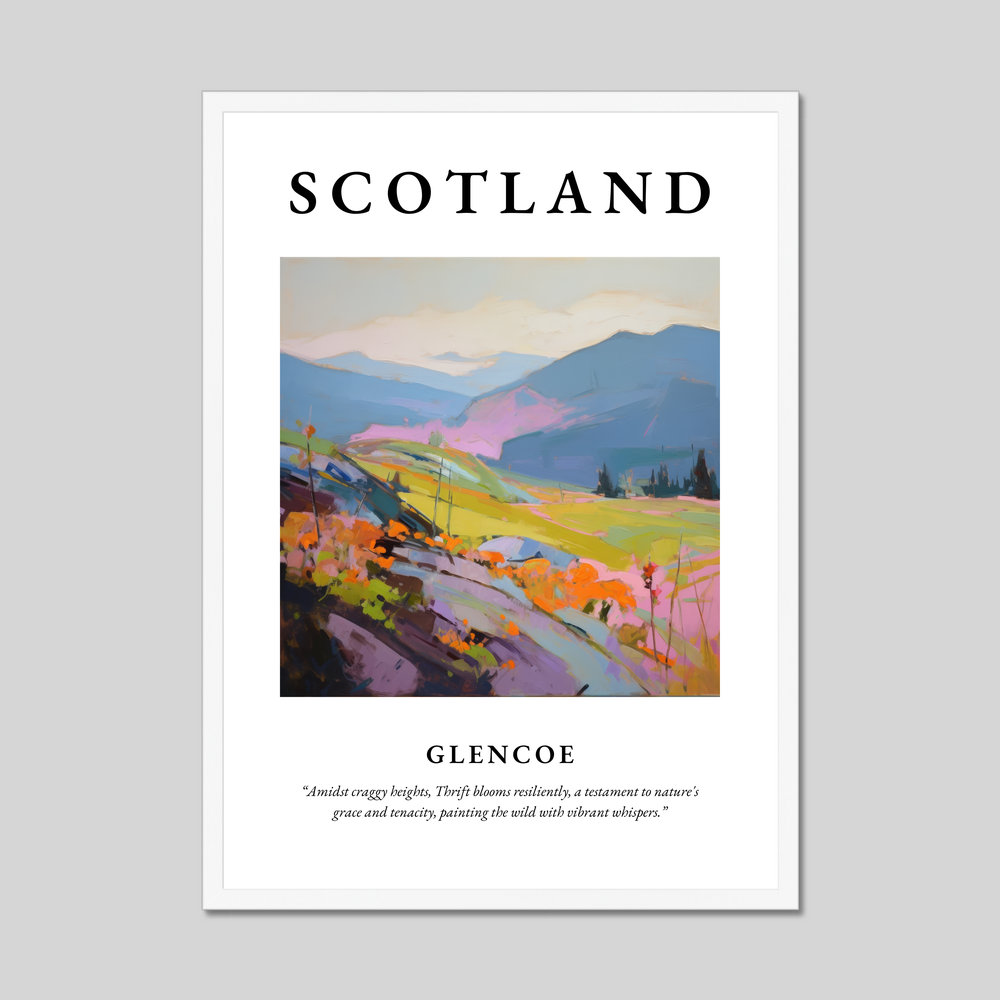 Poster in a white frame with the word Scotland