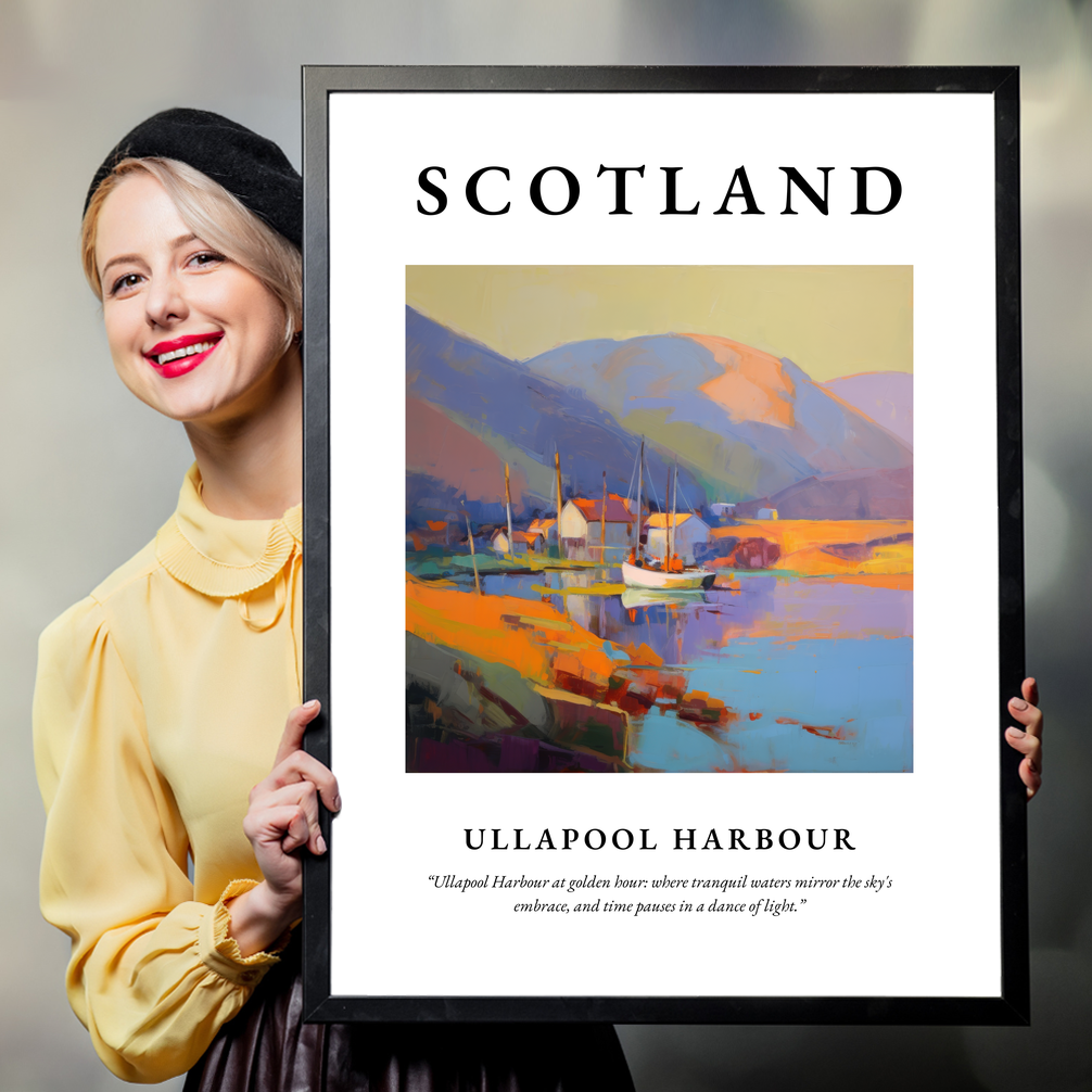 Person holding a poster of Ullapool Harbour