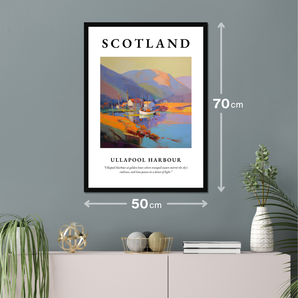 Poster of Ullapool Harbour hanging on a wall