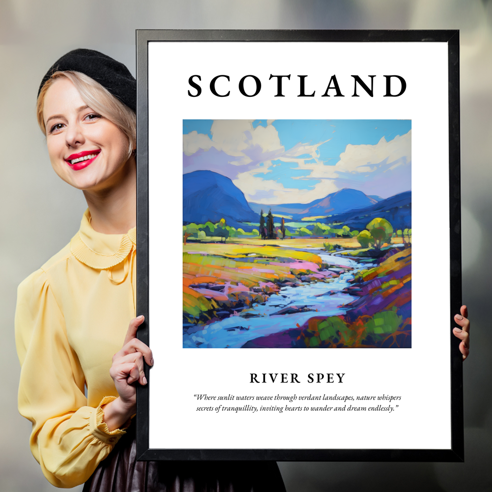 Person holding a poster of River Spey