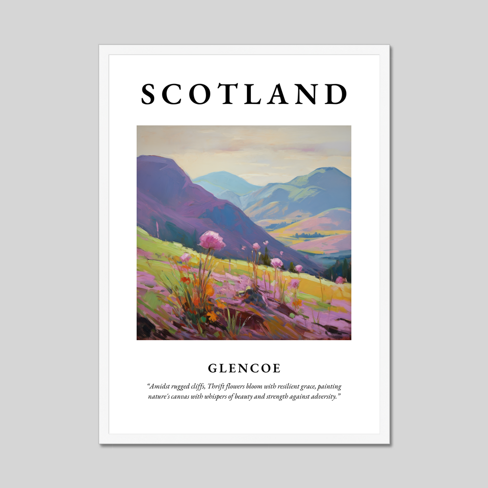 Poster in a white frame with the word Scotland