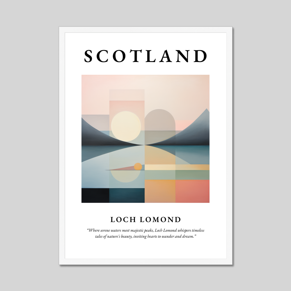 Poster in a white frame with the word Scotland