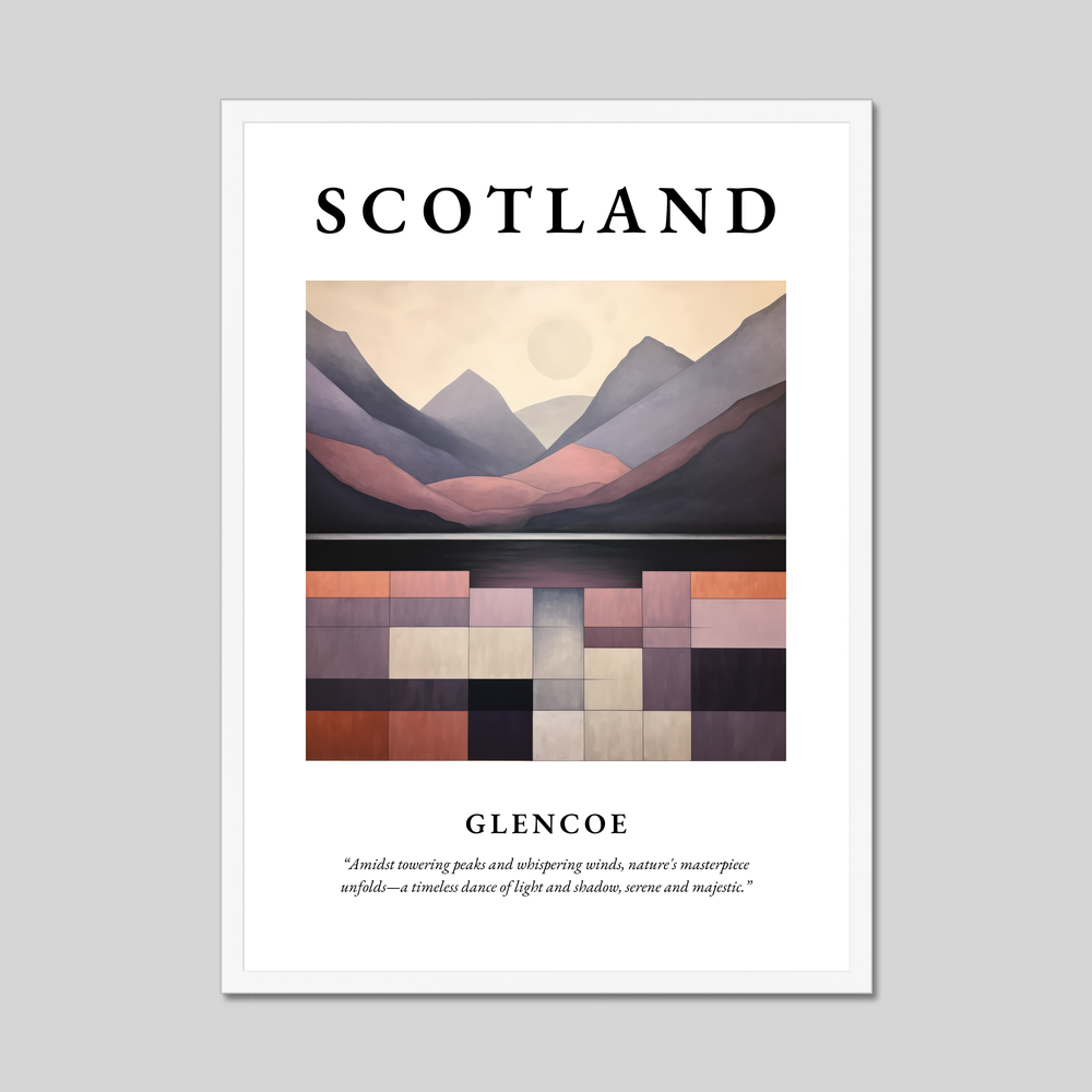 Poster in a white frame with the word Scotland