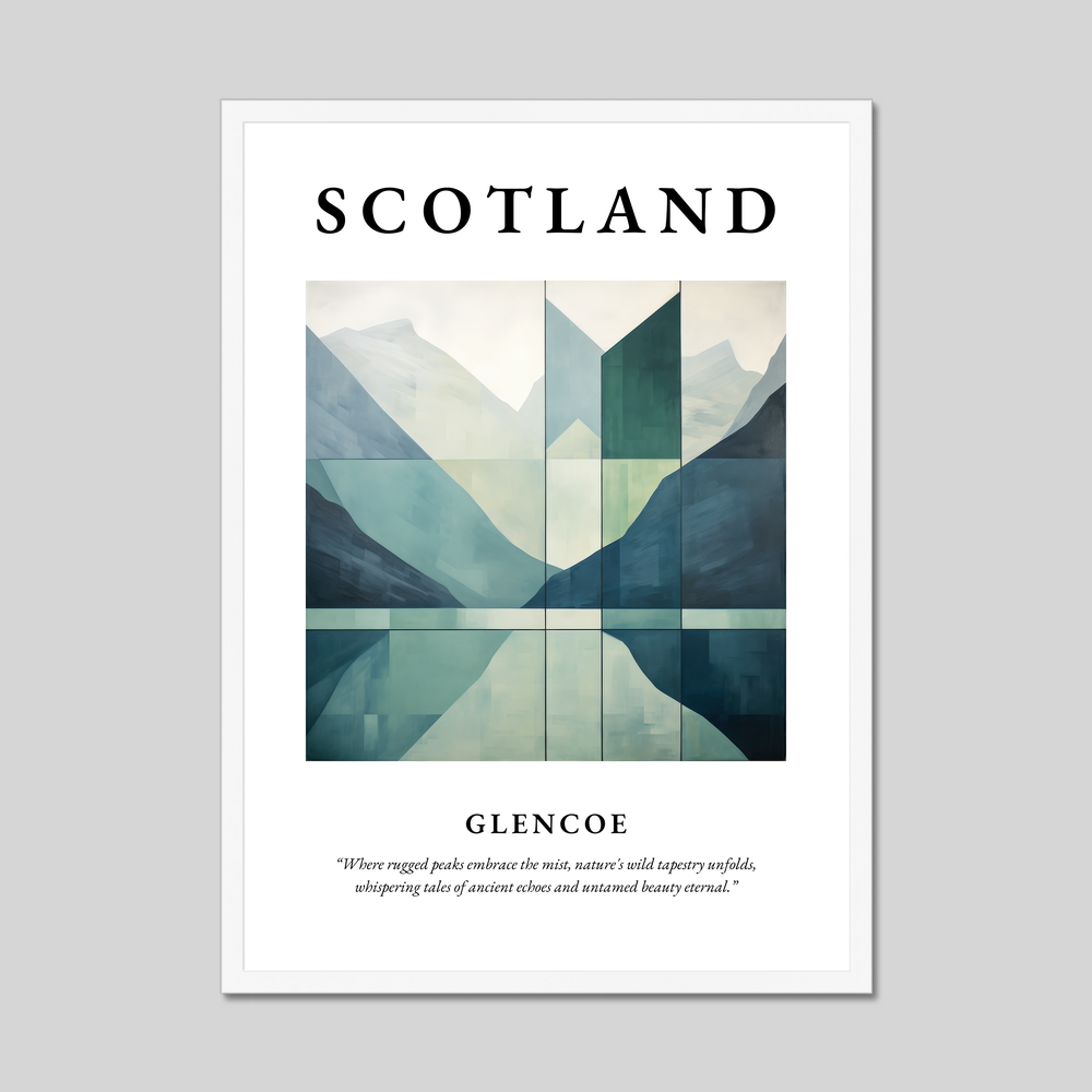 Poster in a white frame with the word Scotland
