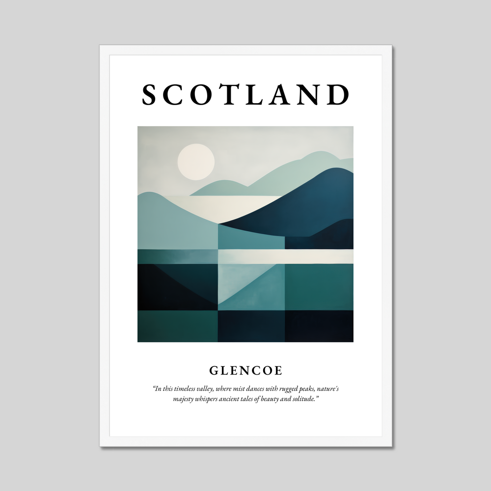Poster in a white frame with the word Scotland