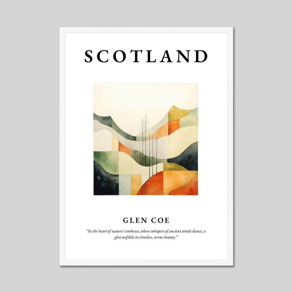 Poster in a white frame with the word Scotland