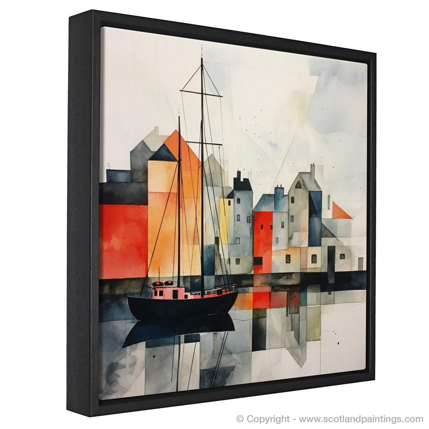 Sailboat Serenity: A Scottish Harbour in Minimalist Hues