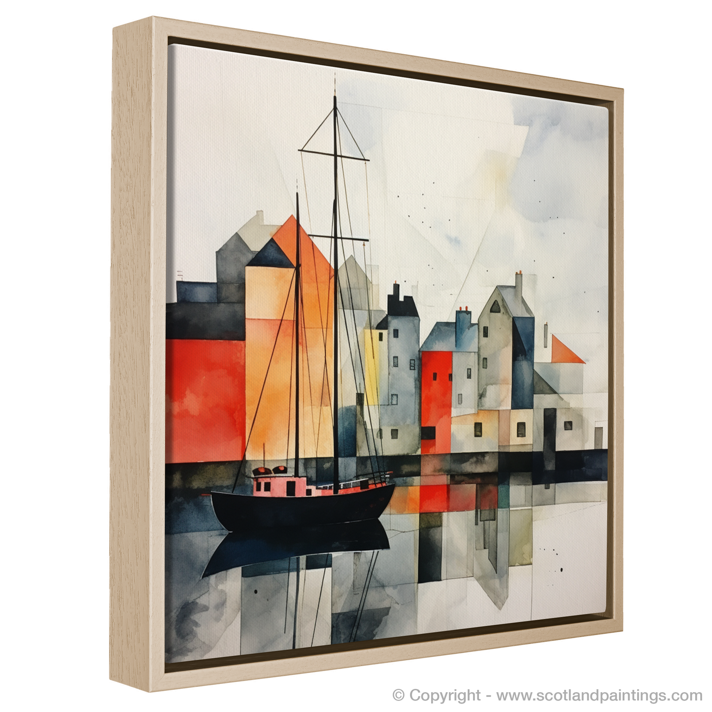 Sailboat Serenity: A Scottish Harbour in Minimalist Hues