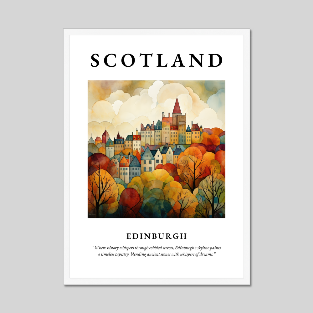 Poster in a white frame with the word Scotland