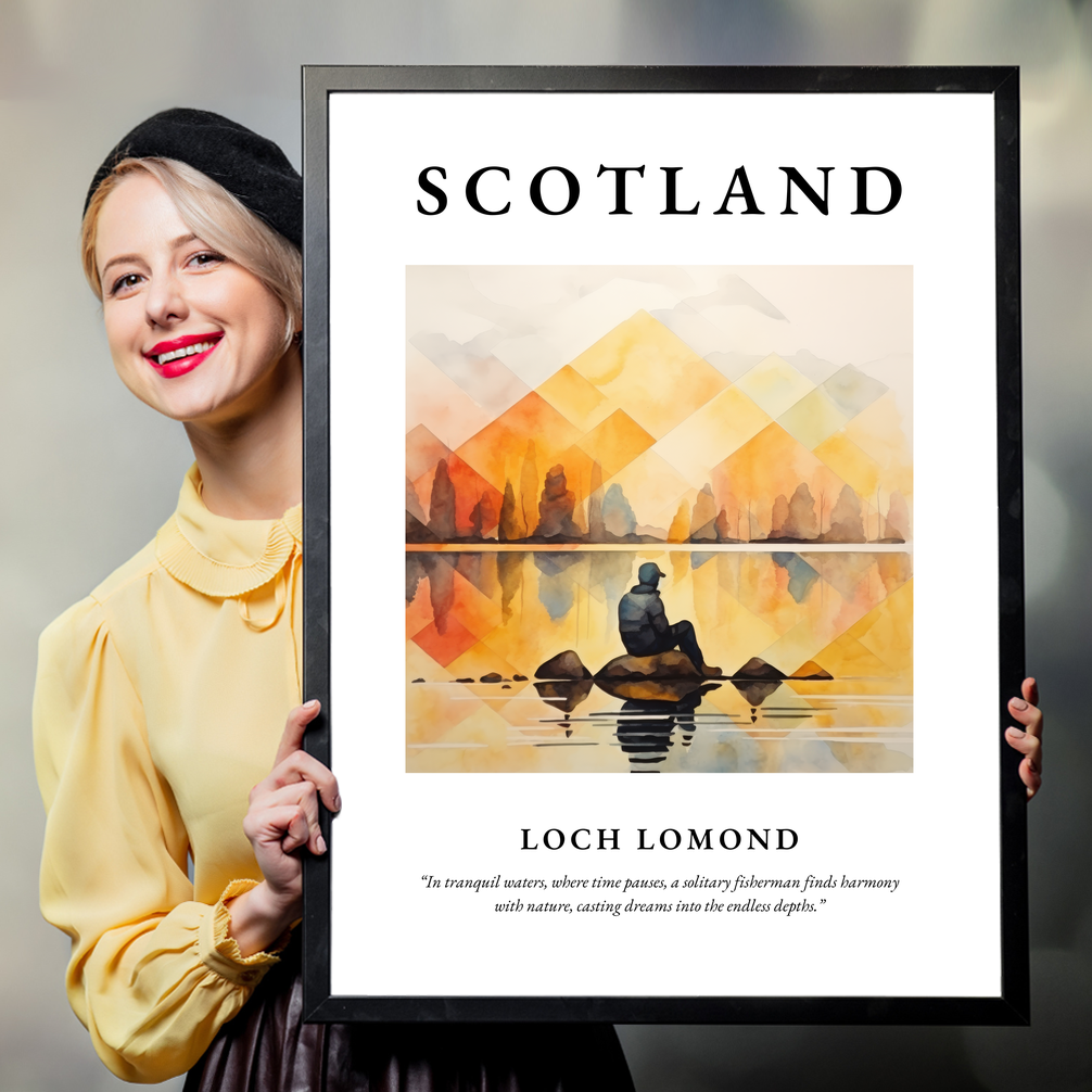Person holding a poster of Loch Lomond