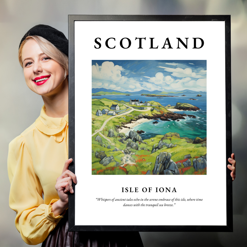 Person holding a poster of Isle of Iona