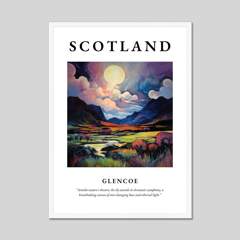 Poster in a white frame with the word Scotland